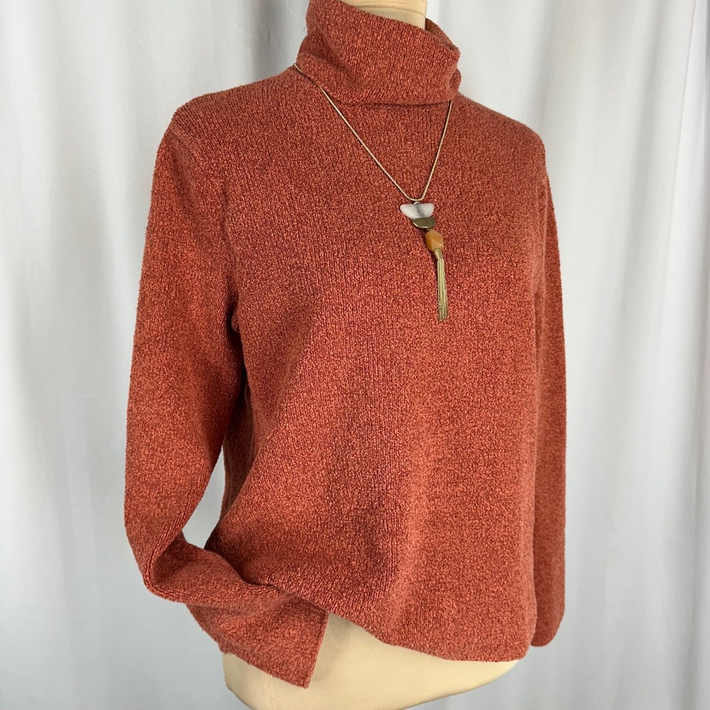 Sigrid Olsen SO blue Rust Turtleneck Sweater Petite M Cotton Blend